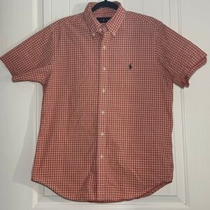 Ralph‎ Lauren | Plaid Short Sleeve Button Down Shirt Orange White | Men's M